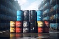 Industry oil barrels or chemical drums stacked up Royalty Free Stock Photo