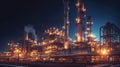 Industry pipeline transport petrochemical, gas and oil processing. The power industry factory at night. Generative Ai Royalty Free Stock Photo