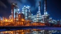 Industry pipeline transport petrochemical, gas and oil processing. The power industry factory at night. Generative Ai Royalty Free Stock Photo