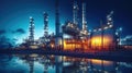 Industry pipeline transport petrochemical, gas and oil processing. The power industry factory at night. Generative Ai Royalty Free Stock Photo