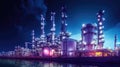 Industry pipeline transport petrochemical, gas and oil processing. The power industry factory at night. Generative Ai Royalty Free Stock Photo