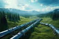 Industry Pipelines for transporting petrochemical, oil, water or gas to the processing in factory, Pipe rack of heat chemical Royalty Free Stock Photo