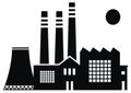 factory, cooling tower, chimneys, smoke stackes, hall, web black icon,symbol, vector, eps.