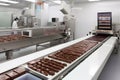 industry production food industrial chocolate factory sweet manufacturing dessert candy. Generative AI.