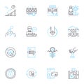 Industry review linear icons set. Analysis, Overview, Assessment, Evaluation, Critique, Report, Inspection line vector Royalty Free Stock Photo