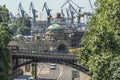 harbor cranes as a symbol of the shipbuilding industry in hamburg