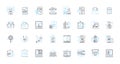 Industry survey linear icons set. Analysis, Statistics, Research, Trends, Insights, Findings, Analytics line vector and