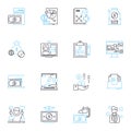 Industry survey linear icons set. Analysis, Statistics, Research, Trends, Insights, Findings, Analytics line vector and