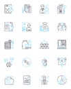 Industry survey linear icons set. Analysis, Statistics, Research, Trends, Insights, Findings, Analytics line vector and
