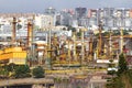 Industry vertical steaming pipe. Group of colored tubes, Canary islands, Tenerife Royalty Free Stock Photo