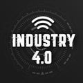 Industry 4.0 with wifi logo on black background with global wireless network line link transmission. Digital transformation and Royalty Free Stock Photo