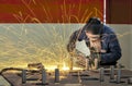 Industry - worker in action with protection Royalty Free Stock Photo