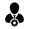 Industry worker icon vector male person profile avatar with currency money symbol in flat color glyph pictogram Royalty Free Stock Photo