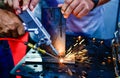 Industry worker welding iron pieces work Royalty Free Stock Photo