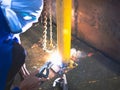 Industry worker welding steel structure at work background Royalty Free Stock Photo