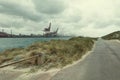 Indutrial port of Dunkirk with cranes on the north sea Royalty Free Stock Photo