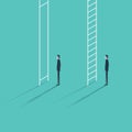 Inequality in career promotion concept. Two businessmen standing and climbing corporate ladders. Royalty Free Stock Photo