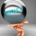 Inequity as a burden and weight on shoulders - symbolized by word Inequity on a steel ball to show negative aspect of Inequity, 3d
