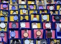 Inexpensive unbranded wrist watches kept on table for sale in a Inidan market