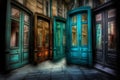 Inexplicable Surreal doors choices. Generate Ai Royalty Free Stock Photo