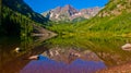 Infamous Maroon Bells Aspen Mountain Colorado Landscape in June Royalty Free Stock Photo