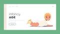 Infancy Age Landing Page Template. Little Baby Crawl on Floor. Cute Cheerful Smiling Child Character Wear Diaper