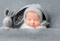 Infant baby boy sleeping under blanket Royalty Free Stock Photo