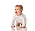 Infant baby boy toddler try to crawl happy smiling isolated Royalty Free Stock Photo