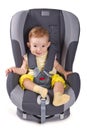 Infant baby girl sitting in a car seat Royalty Free Stock Photo