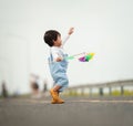 infant baby learning to walking first step on pathway Royalty Free Stock Photo