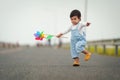 infant baby learning to walking first step on pathway Royalty Free Stock Photo