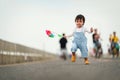 infant baby learning to walking first step on pathway Royalty Free Stock Photo