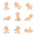 Infant baby vector characters. Newborn in different activity isolated on white