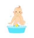 Infant Bathing in Basin with Water Isolated Child Royalty Free Stock Photo