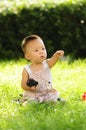 Infant boy pointing Royalty Free Stock Photo