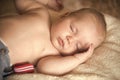 Infant boy sleep on blanket Royalty Free Stock Photo