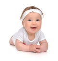 Infant child baby girl in body lying happy smiling laughing isol Royalty Free Stock Photo