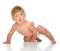 Infant child baby girl in diaper crawling happy smiling Royalty Free Stock Photo