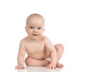 Infant child baby girl in diaper lying sitting happy smiling