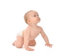 Infant child baby toddler sitting crawling happy smiling in diaper Royalty Free Stock Photo