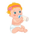 Infant Child Baby Toddler Sitting And Drinking From The Feeding Bottle