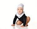 Infant child baby toddler crawling happy looking straight isolated on a white background Royalty Free Stock Photo