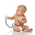 Infant child baby toddler sitting with medical stethoscope for p