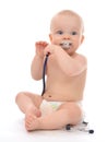 Infant child baby toddler sitting with medical stethoscope Royalty Free Stock Photo