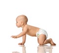 Infant child boy toddler sitting in diaper crawl happy smiling isolated Royalty Free Stock Photo