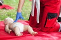 Baby CPR dummy first aid training Royalty Free Stock Photo