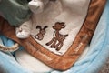 Infant feet shown resting a blanket