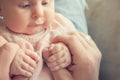 Infant Girl Holding Fathers Hands Royalty Free Stock Photo