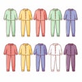 Colorful Children\'s Pajamas Set In Minimalist Line Drawing Style Royalty Free Stock Photo