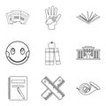 Infant school icons set, outline style